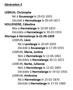 Familles LEBRUN, Gén 3 Famille LEBRUN HOLLEINDRE