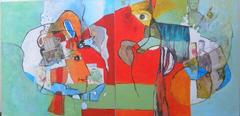 créations picturales, dialogue à trois avril 2025-100x100 - dyptique