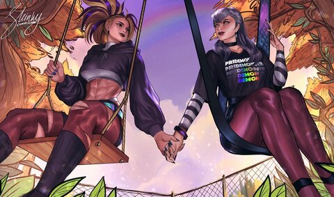 Akali's lovers album, A-Evelynn-evelynn-and-akali-hanging-out-together-at-the-park-art-by-v0-7s1xhlio6jzb1