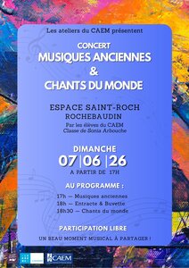 Affiches activités, Concert Caem 7 Juin 17h Rochebaudin