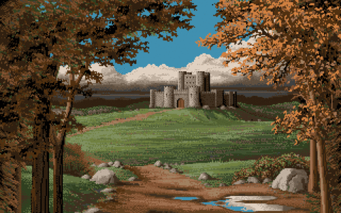 Amiga Pixel art 1, JimSachs-DefenderOfTheCrown_CastleSaxon_day