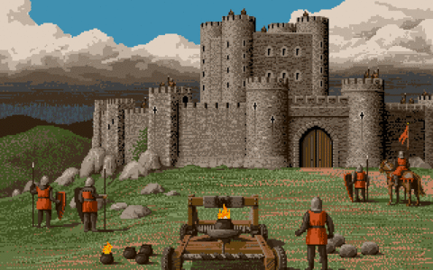 Amiga Pixel art 1, JimSachs-DefenderOfTheCrown_CastleSaxonCatapult
