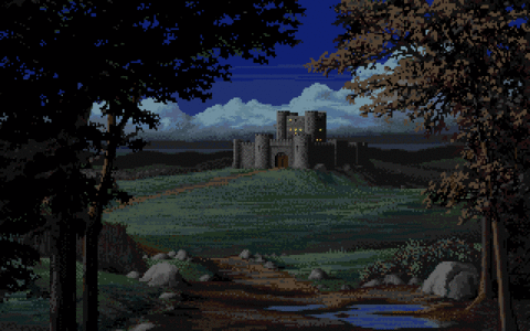 Amiga Pixel art 1, JimSachs-DefenderOfTheCrown2_CastleSaxon_night