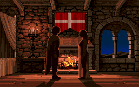 Amiga Pixel art 1, JimSachs-DefenderOfTheCrown2_Romantic_Fireplace