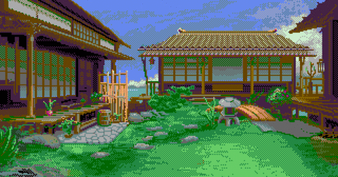 Amiga Pixel art 2, PeteLyon-KarateKid2_Stage03_TheMiyagiGarden_AsItWas