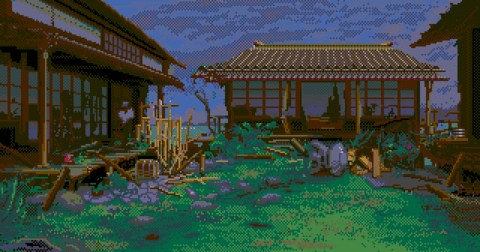Amiga Pixel art 2, PeteLyon-KarateKid2_Stage09_TheMiyagiGarden_AfterTheMessage