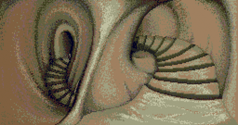 Amiga Pixel art 2, MagneticScrolls-_images-Pawn_15_StaircaseRoom.tft1