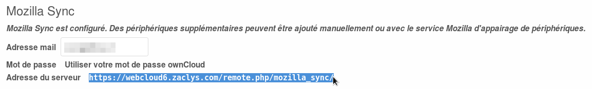 Adresse du serveur de synchronisation Mozilla Sync